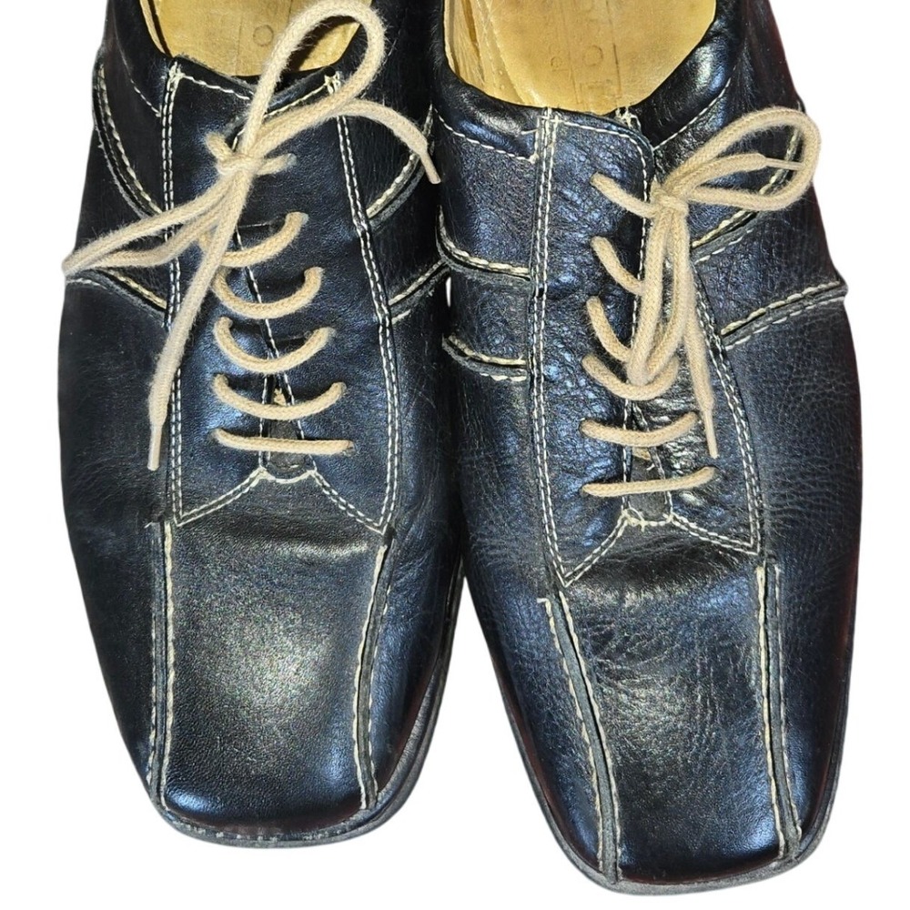 Sandro Men's Black Leather Lace Up Dress Shoes Comfort Gel Square Toe